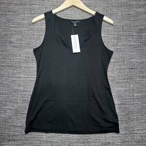 Banana Republic Top Women's M Black Ruffle Sleeves Stretch Lace V Neck V300782